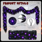 9FT Black Halloween Garland with Lights Realistic Prelit Christmas Garland, alternate view 3