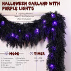 9FT Black Halloween Garland with Lights Realistic Prelit Christmas Garland, alternate view 4