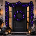 9FT Black Halloween Garland with Lights Realistic Prelit Christmas Garland, alternate view 5