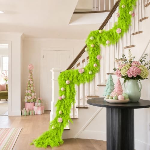 9Ft Christmas Cedar Garland, Lime Green Real Touch Christmas Decorations, alternate view 5