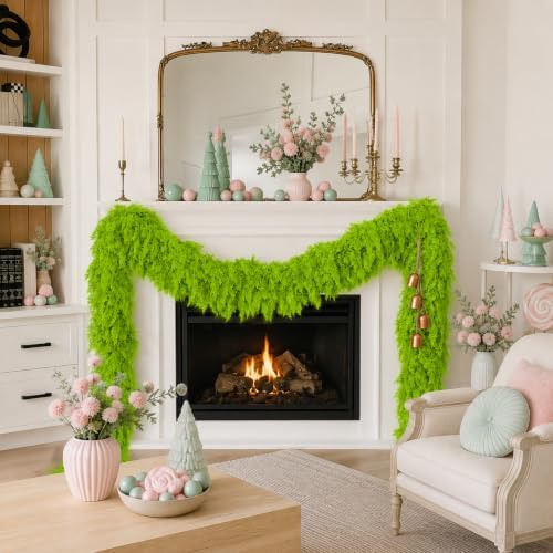 9Ft Christmas Cedar Garland, Lime Green Real Touch Christmas Decorations, alternate view 7