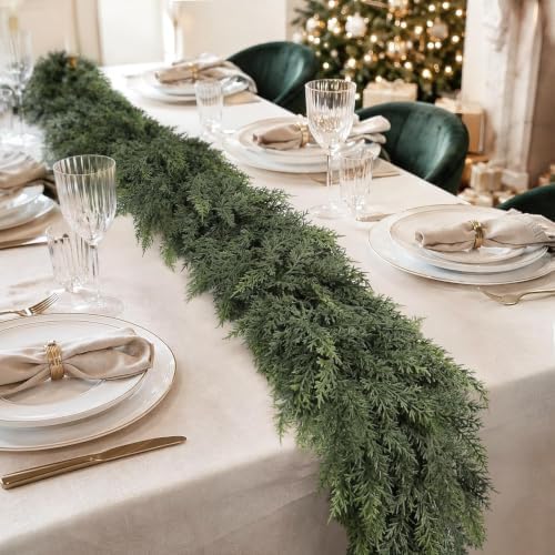 9Ft Christmas Cedar Garland, Real Touch Soft Greenery Christmas Decorations, alternate view 4