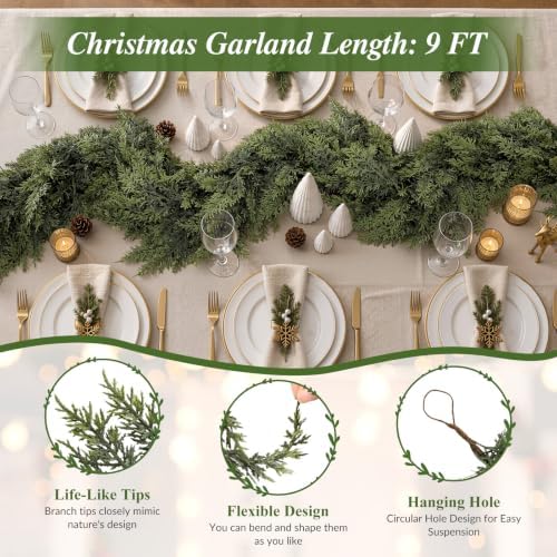 9FT Christmas Garland, Encrypting Real Touch &Full Cedar Garland, alternate view 3