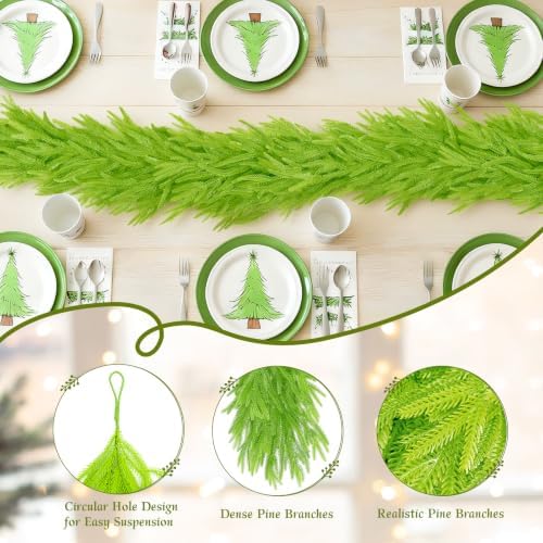 9FT Christmas Garland Norfolk Pine Garland Real Touch Artificial Christmas Lime Green Xmas Garland for Mantle, alternate view