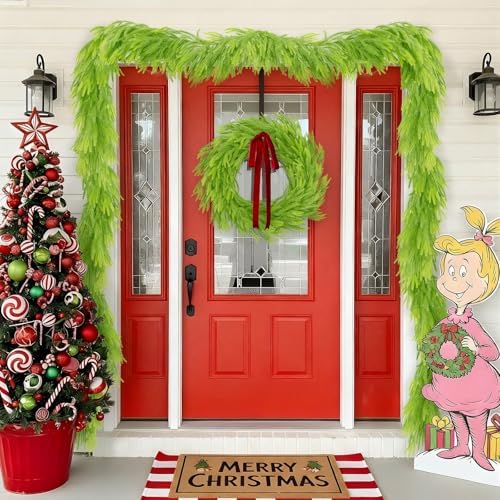 9FT Christmas Garland Norfolk Pine Garland Real Touch Artificial Christmas Lime Green Xmas Garland for Mantle, alternate view