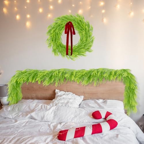 9FT Christmas Garland Norfolk Pine Garland Real Touch Artificial Christmas Lime Green Xmas Garland for Mantle, alternate view