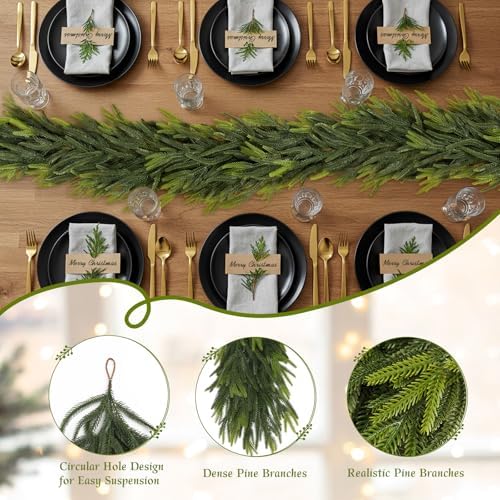 9FT Christmas Norfolk Pine Garland Real Touch Artificial Greenery Garlands Faux Winter Garland for Mantle, alternate view 3