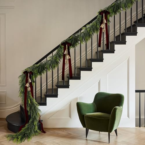 9FT Christmas Norfolk Pine Garland Real Touch Artificial Greenery Garlands Faux Winter Garland for Mantle, alternate view 5