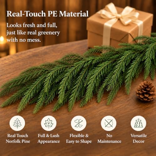 9FT Christmas Norfolk Pine Garland, Real Touch Artificial Greenery Garland, Realistic Faux Pine Garlands for, alternate view