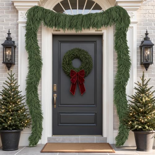 9FT Christmas Norfolk Pine Garland, Real Touch Soft Mantel Decor in Green, alternate view 6