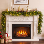 9FT Christmas Norfolk Pine Garland with LED String Lights for Mantle, 4 Pcs