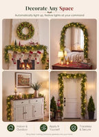 9FT Christmas Norfolk Pine Garland with LED String Lights for Mantle, 4 Pcs, alternate view 7