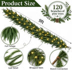 9FT Christmas Real Touch Norfolk Pine Garland with 50 LED Lights, alternate view 2