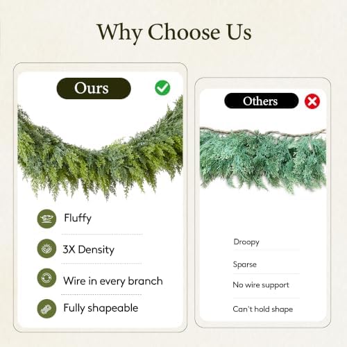 9FT Extra Full Christmas Garland Real Touch Cedar Garland Lush Artificial Faux Greenery Winter Garlands for, alternate view 2