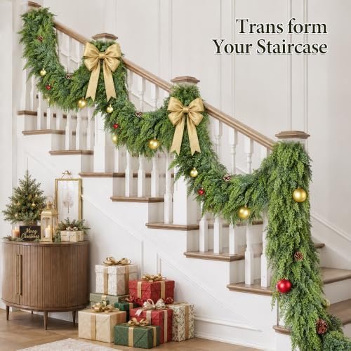 9FT Extra Full Christmas Garland Real Touch Cedar Garland Lush Artificial Faux Greenery Winter Garlands for, alternate view 3