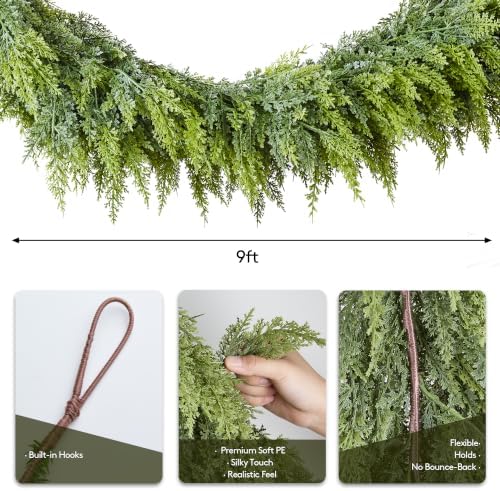 9FT Extra Full Christmas Garland Real Touch Cedar Garland Lush Artificial Faux Greenery Winter Garlands for, alternate view 4