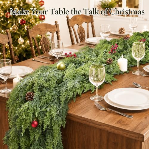 9FT Extra Full Christmas Garland Real Touch Cedar Garland Lush Artificial Faux Greenery Winter Garlands for, alternate view 5