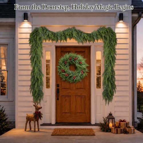9FT Extra Full Christmas Garland Real Touch Cedar Garland Lush Artificial Faux Greenery Winter Garlands for, alternate view 6