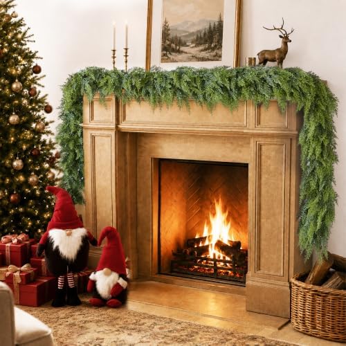 9FT Extra Full Christmas Garland Real Touch Cedar Garland Lush Artificial Faux Greenery Winter Garlands for, alternate view 7