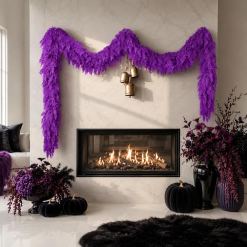 9Ft Halloween Cedar Garland, Purple Real Touch Soft Christmas Decorations