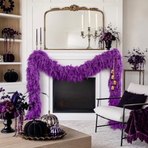 9Ft Halloween Cedar Garland, Purple Real Touch Soft Christmas Decorations, alternate view 4