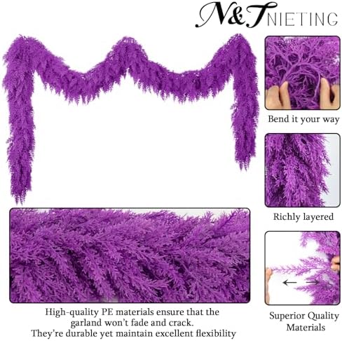 9Ft Halloween Cedar Garland, Purple Real Touch Soft Christmas Decorations, alternate view 6