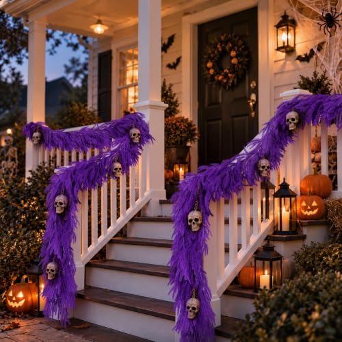 9FT Halloween Norfolk Pine Garland Real Touch Artificial Christmas Purple Xmas Garland for Mantle, Table Holiday, alternate