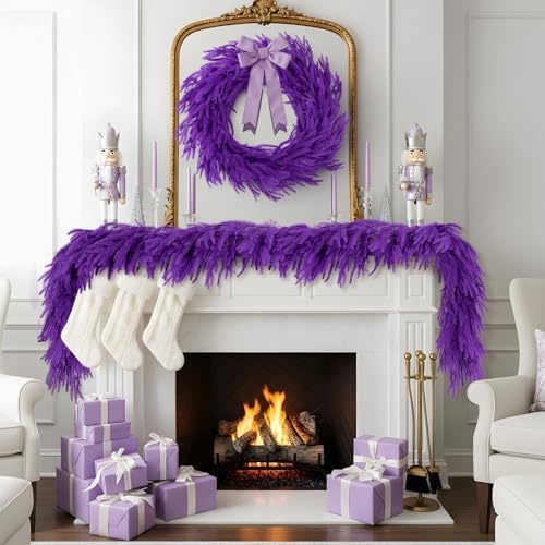 9FT Halloween Norfolk Pine Garland Real Touch Artificial Christmas Purple Xmas Garland for Mantle, Table Holiday, alternate