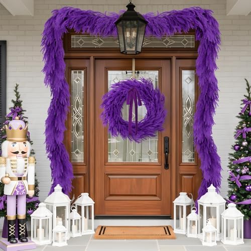 9FT Halloween Norfolk Pine Garland Real Touch Artificial Christmas Purple Xmas Garland for Mantle, Table Holiday, alternate