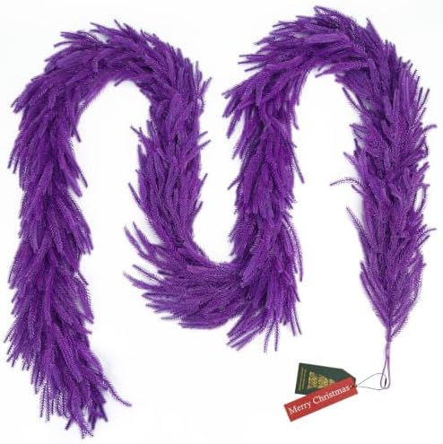 9FT Halloween Norfolk Pine Garland Real Touch Artificial Christmas Purple Xmas Garland for Mantle, Table Holiday, alternate