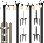 9FT Metal String Light Poles, with Fence Brackets, 4 Pack Metal Poles for Outdoor Lights, Patio, Deck, Yard