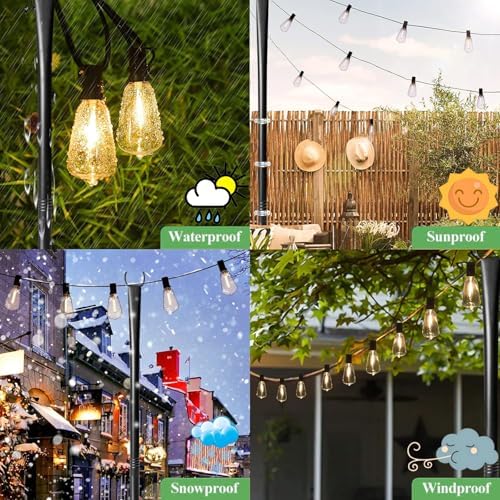 9FT Metal String Light Poles, with Fence Brackets, 4 Pack Metal Poles for Outdoor Lights, Patio, Deck, Yard, alternate view 2