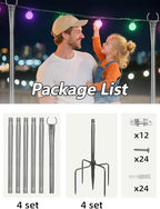 9FT Metal String Light Poles, with Fence Brackets, 4 Pack Metal Poles for Outdoor Lights, Patio, Deck, Yard, alternate view 5
