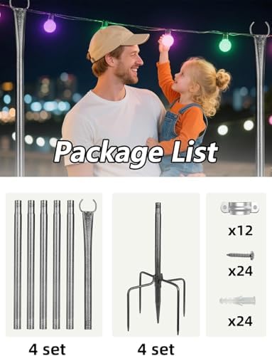 9FT Metal String Light Poles, with Fence Brackets, 4 Pack Metal Poles for Outdoor Lights, Patio, Deck, Yard, alternate view 5