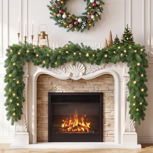 9FT Pre-Lit Christmas Garland, Lighted Norfolk Pine Garland