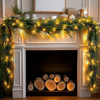 9FT Pre-Lit Christmas Garland with Lights, 50 LED Lighted Artificial Norfolk Pine Garlands, Christmas