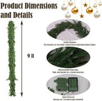 9FT Pre-Lit Christmas Garland with Lights, 50 LED Lighted Artificial Norfolk Pine Garlands, Christmas, alternate view 2