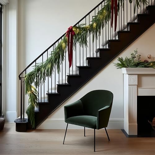 9FT Pre-Lit Christmas Garland with Lights, 50 LED Lighted Artificial Norfolk Pine Garlands, Christmas, alternate view 6
