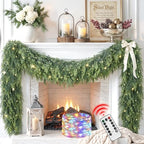 9Ft Prelit Real Touch Cedar Christmas Garland with Lights for Mantle Decor