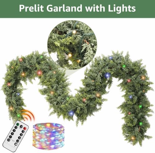 9Ft Prelit Real Touch Cedar Christmas Garland with Lights for Mantle Decor, alternate view 2