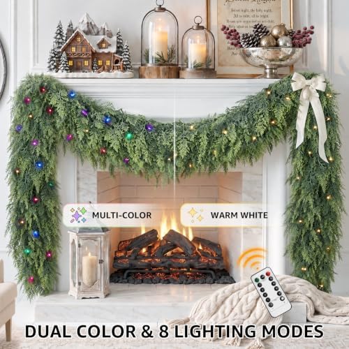 9Ft Prelit Real Touch Cedar Christmas Garland with Lights for Mantle Decor, alternate view 3