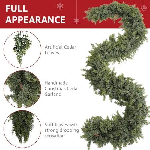 9Ft Prelit Real Touch Cedar Christmas Garland with Lights for Mantle Decor, alternate view 7