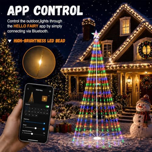 9FT Smart LED Outdoor Christmas Tree Lights Pop Up with Star, alternate view 3