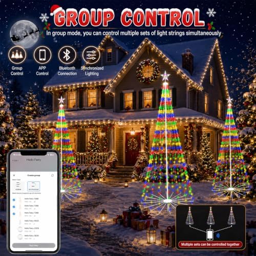 9FT Smart LED Outdoor Christmas Tree Lights Pop Up with Star, alternate view 4