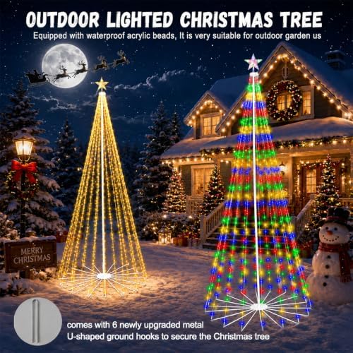 9FT Smart LED Outdoor Christmas Tree Lights Pop Up with Star, alternate view 7