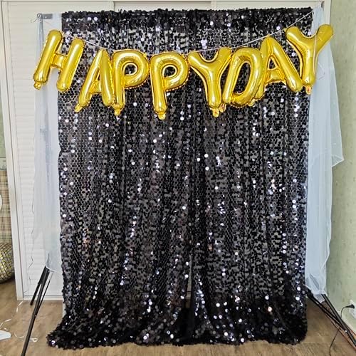 9FTx10FT Black Large Sequin Backdrop for Halloween Party, 1 Panel in 9 ft W x 10 ft L (1 Panel) in Black