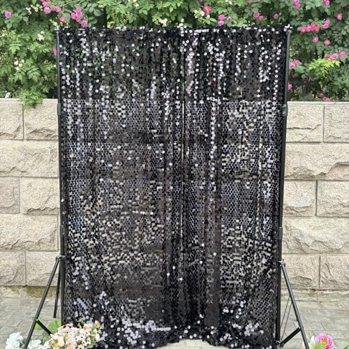 9FTx10FT Black Large Sequin Backdrop for Halloween Party, 1 Panel in 9 ft W x 10 ft L (1 Panel) in Black, alternate view 6