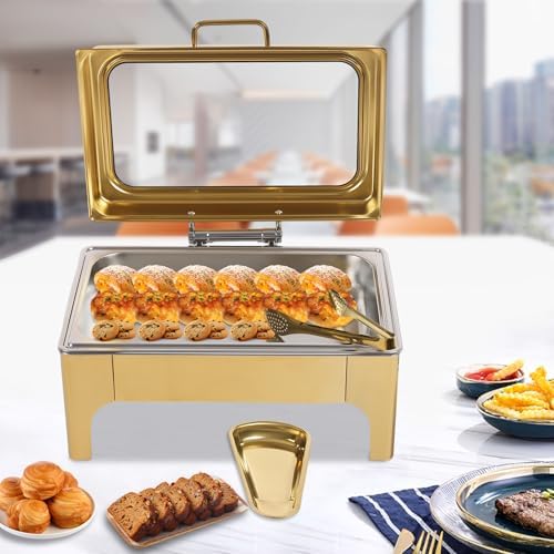 9L Chafing Dishes for Buffet Stainless Steel Food Warmer Buffet Server Gold, alternate view 7
