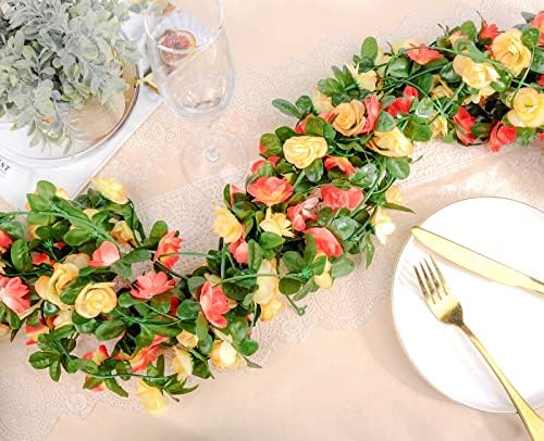 9Pcs 74FT Champagne and Orange Flower Garland for Wedding Backdrop, alternate view 2