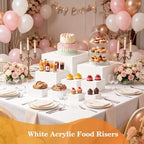 9Pcs White Buffet Risers with Mini Table Sign, Maker and Serving Tongs, Acrylic Food Display Stands for Buffet, alternate